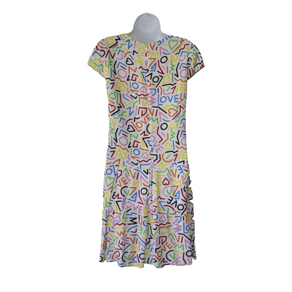 C0 Auth LOVE MOSCHINO Love Printed On White Cap Sleeve Summer Mini Dress Size 8 - Picture 3 of 6